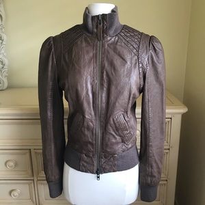 Mackage Brown Jerry Lambskin Leather Bomber Jacket